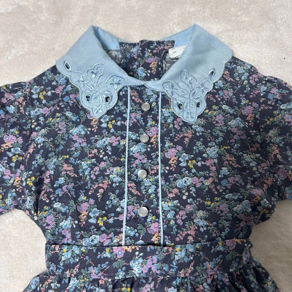 Vintage Nannette blue floral dress with collar and tie  girls Size 4 #floral